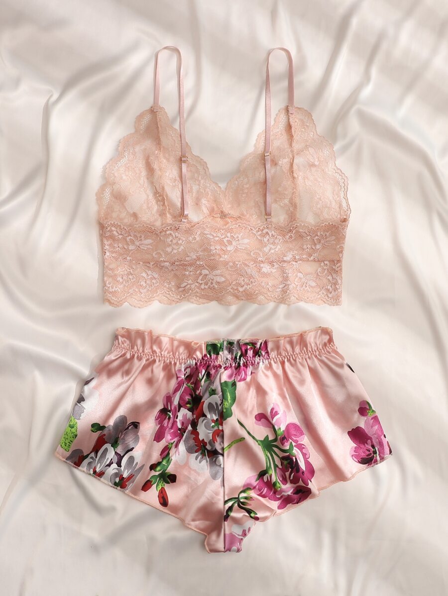 Pink Floral Lace Bralette and  – Lace Bralette Set recenzja i cena