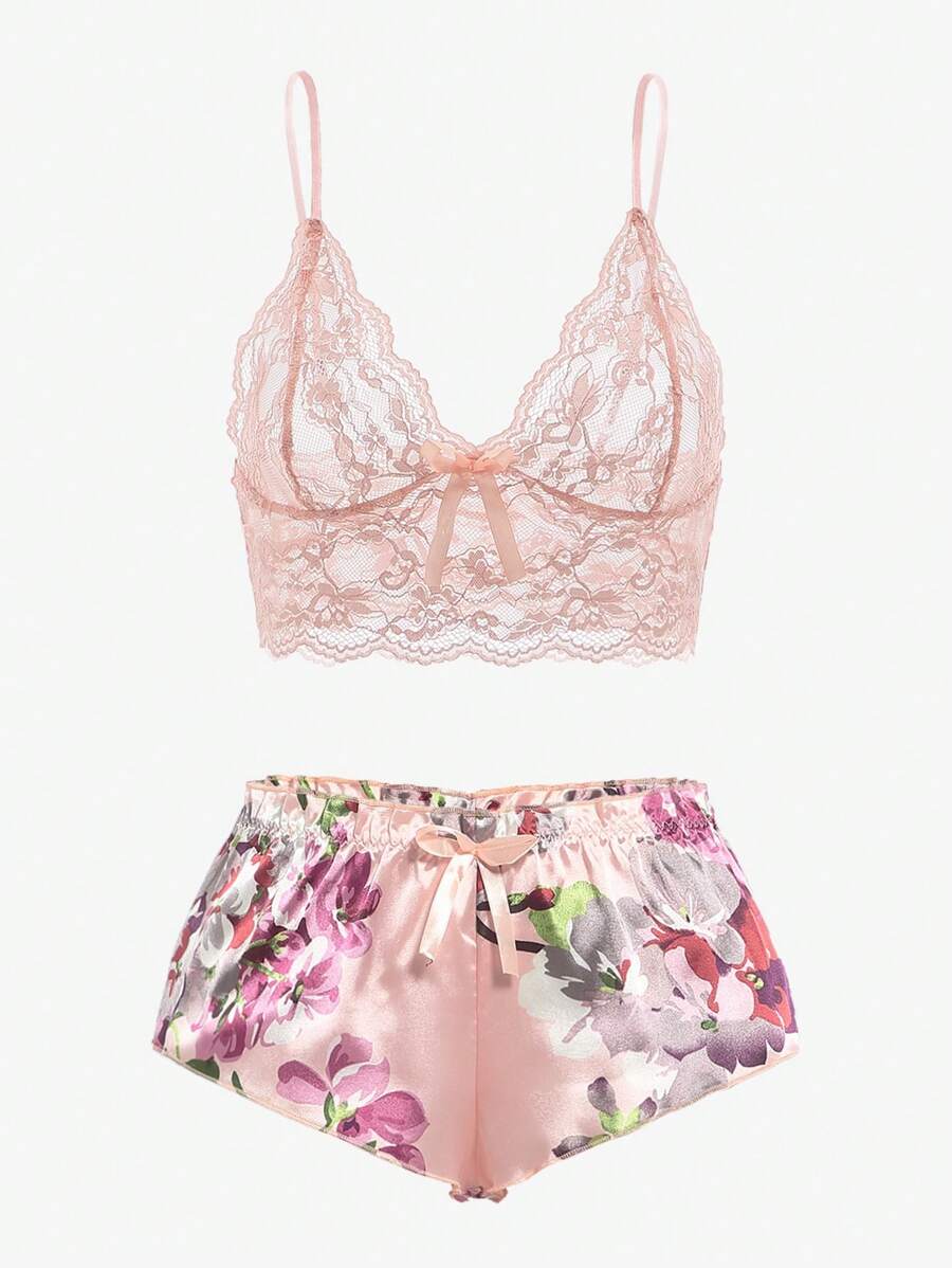 Pink Floral Lace Bralette and  – Lace Bralette Set recenzja i cena