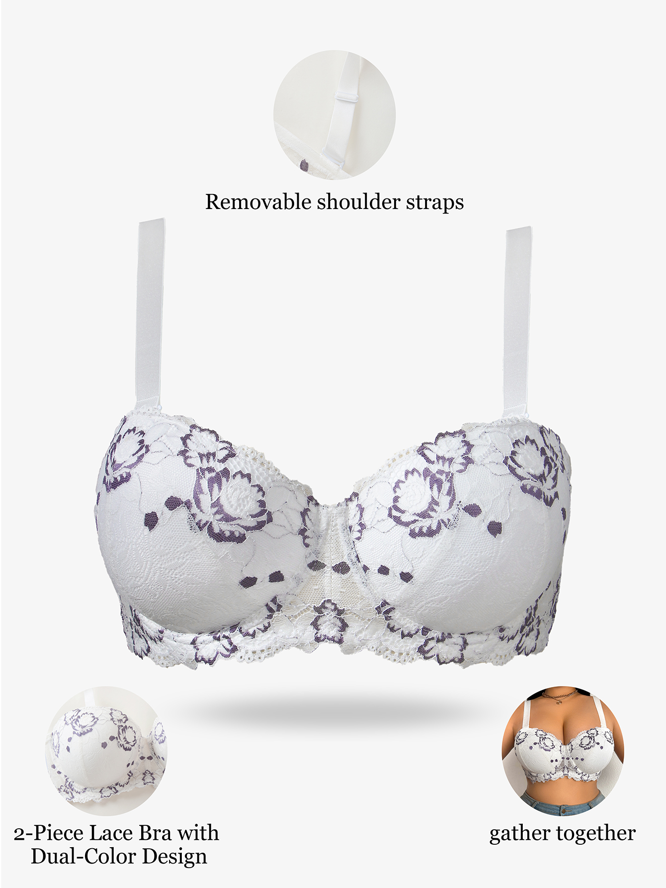 Plus Size Lace & Embroidery Wo – Underwire Bra Padded recenzja i cena