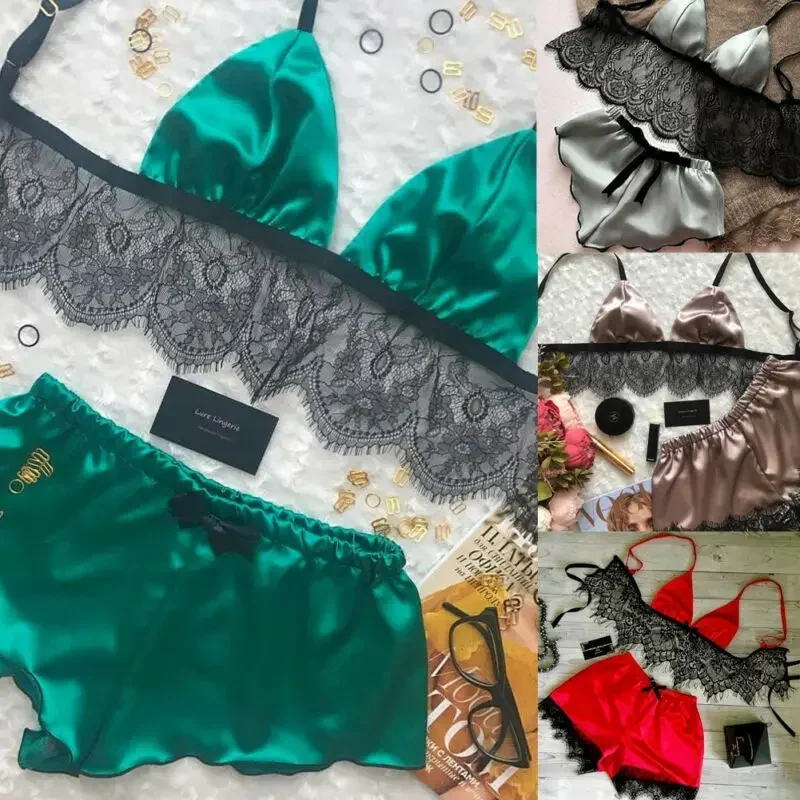 Women's Underwear Sexy Silk Sa – Lace Bralette Set recenzja i cena