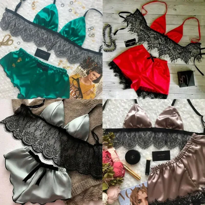 Women's Underwear Sexy Silk Sa – Lace Bralette Set recenzja i cena