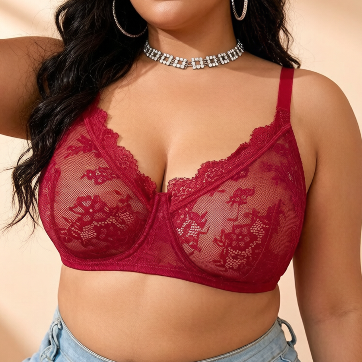 Women Plus Size Red Lace Sheer – Sheer Bra Lace recenzja i cena