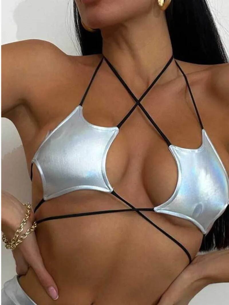 Women's Metallic Star Bra Top  – Lace Bralette Set recenzja i cena