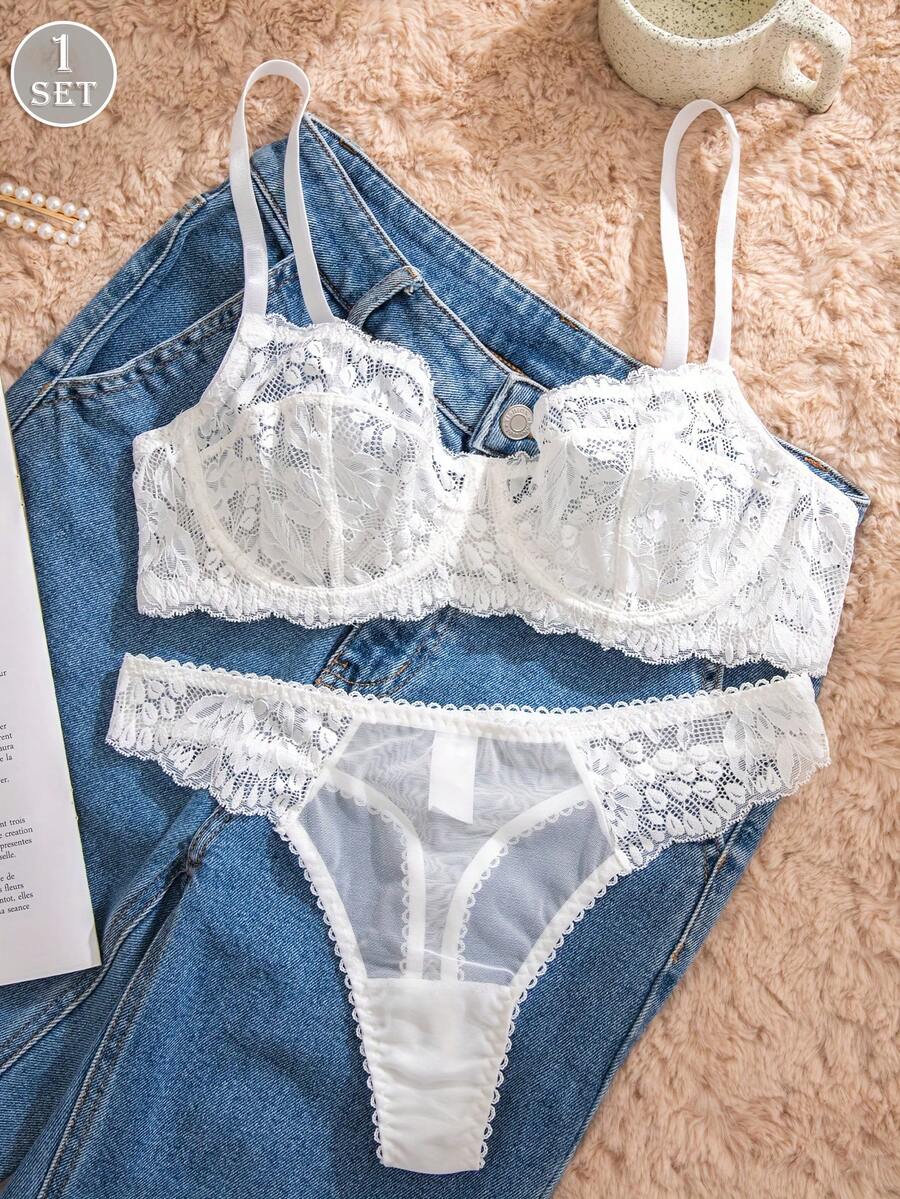 White Lace Bra and Panty Set w – Sheer Mesh Bra recenzja i cena