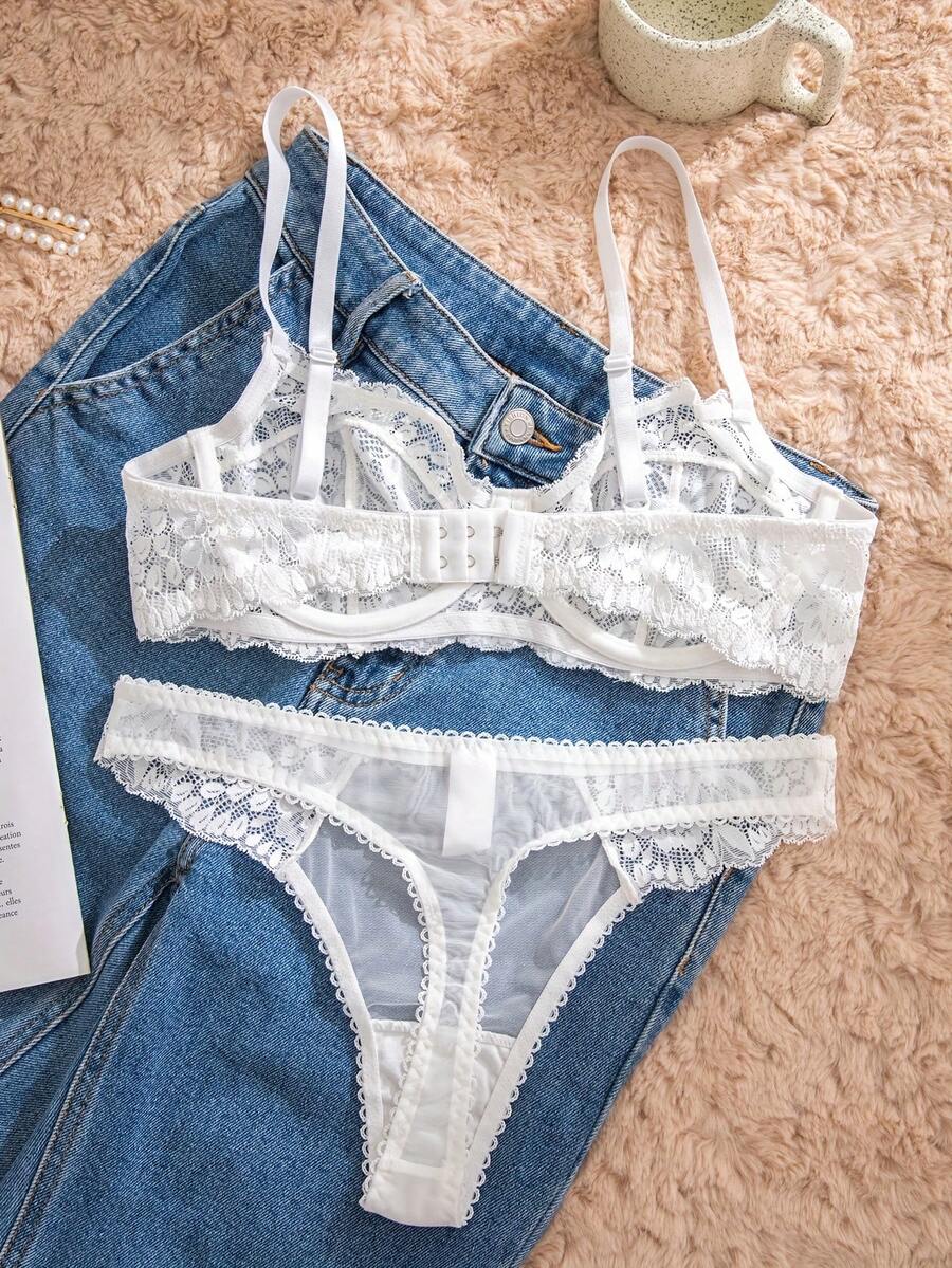 White Lace Bra and Panty Set w – Sheer Mesh Bra recenzja i cena