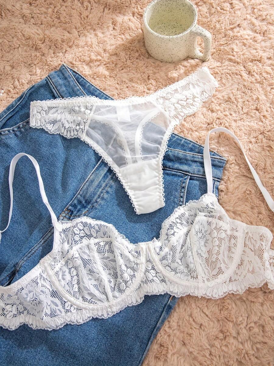 White Lace Bra and Panty Set w – Sheer Mesh Bra recenzja i cena