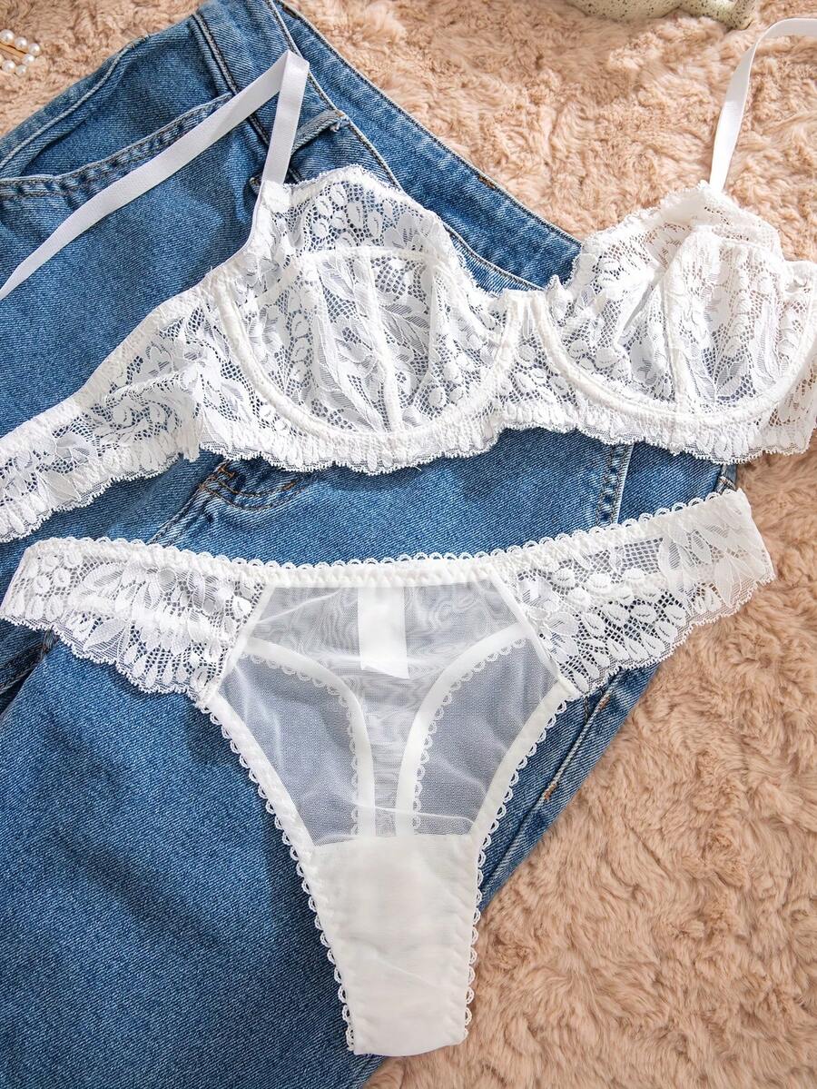 White Lace Bra and Panty Set w – Sheer Mesh Bra recenzja i cena