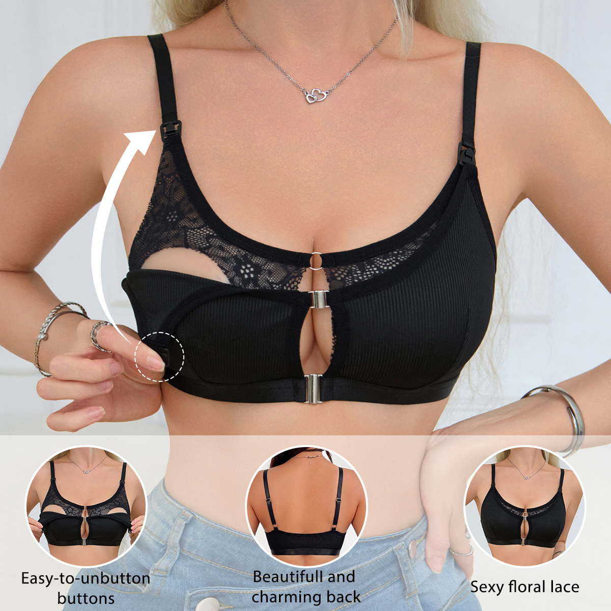 Black Comfortable Front Clasp  – Nursing Bra Clip recenzja i cena