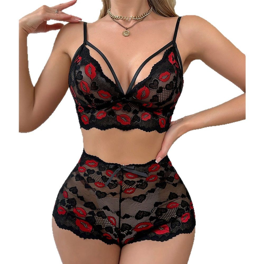 Babydoll Lingerie Set Red Lips – Sheer Mesh Bra recenzja i cena