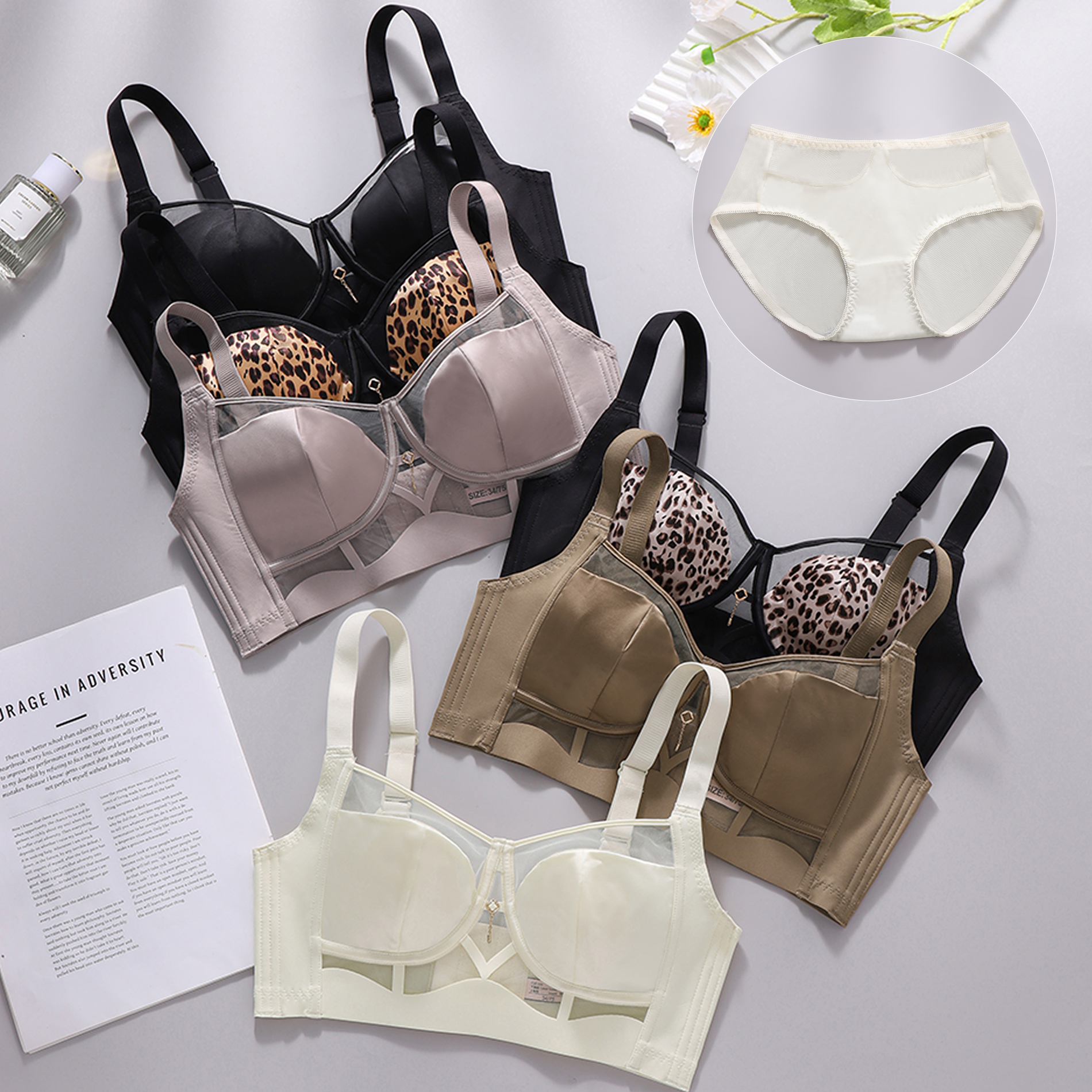 Leopard Lace Rims-Free Bra Set – Cotton Bra Everyday recenzja i cena