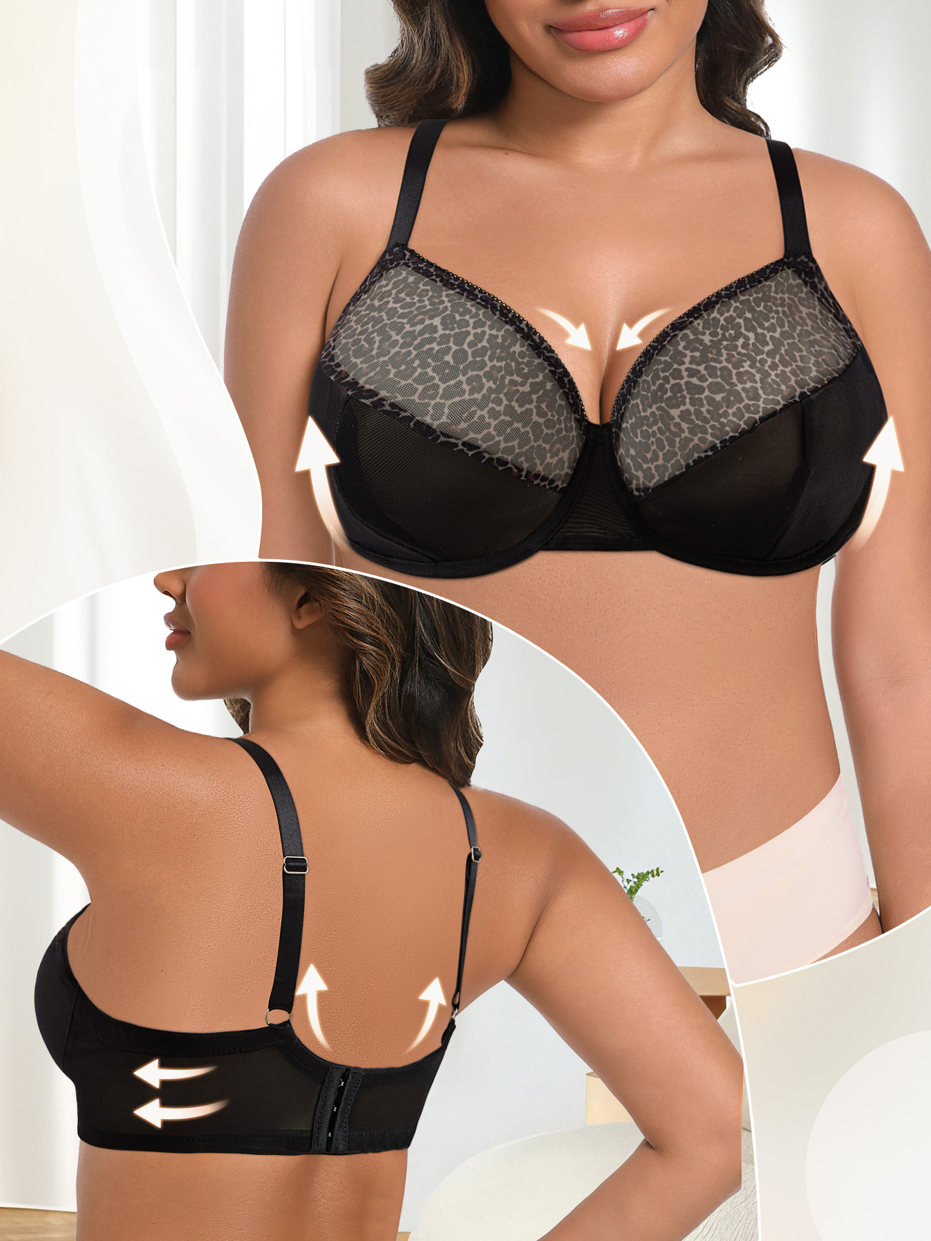 Plus Size Sexy Leopard Print & – Sheer Bra Lace recenzja i cena