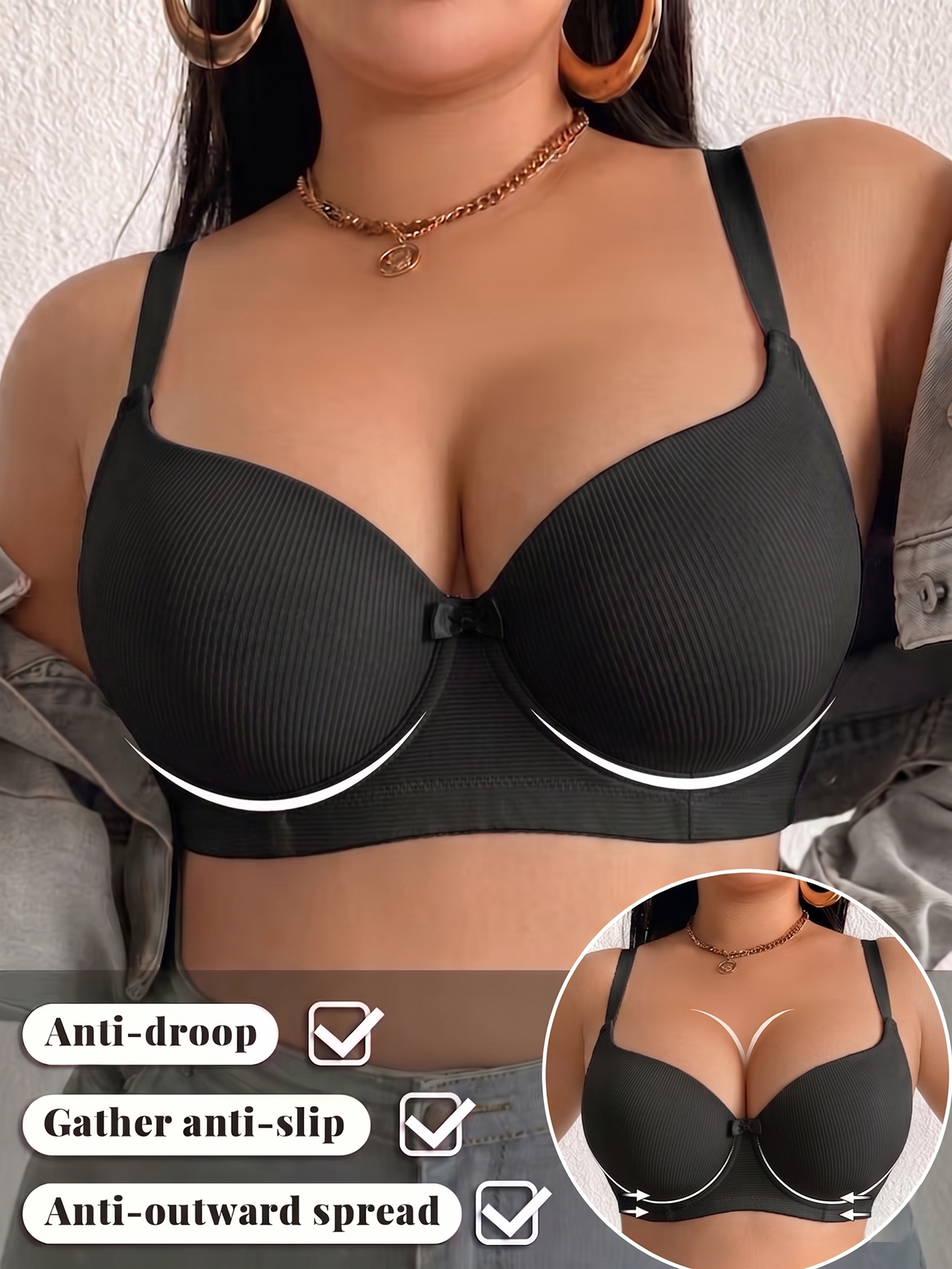 Plus Size Ribbed Women Bra Thi – Underwire Bra Padded recenzja i cena