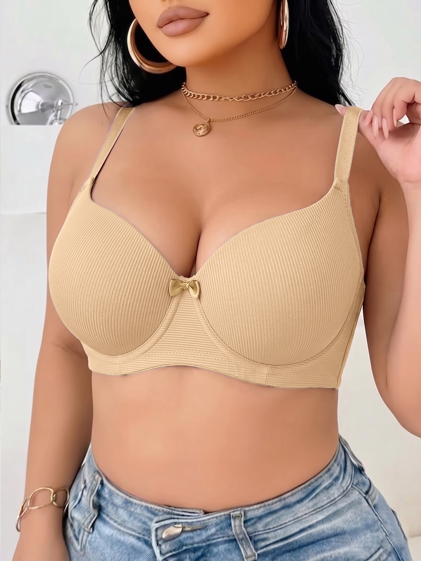 Plus Size Ribbed Women Bra Thi – Underwire Bra Padded recenzja i cena
